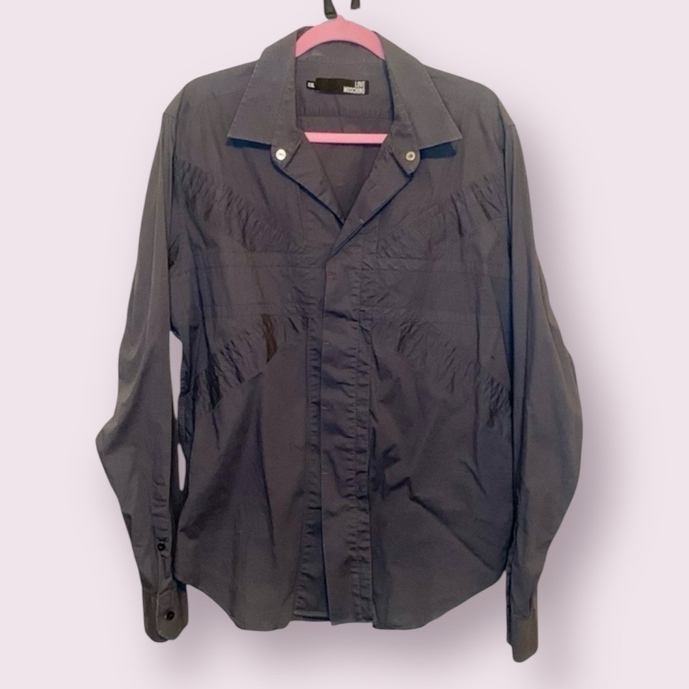 Love Moschino Button Up Long Sleeve Shirt Charcoal Gray Size XXL